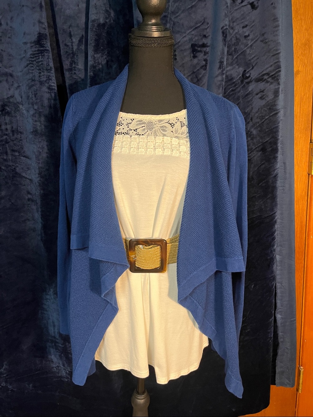 STYLUS Open-Front Draped Cardigan in Royal Blue